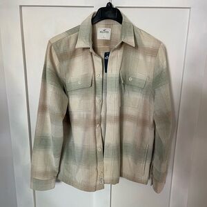 Hollister Co. Shacket Plaid Large Cream Green Brown NEW NWT Fall Season Mens
